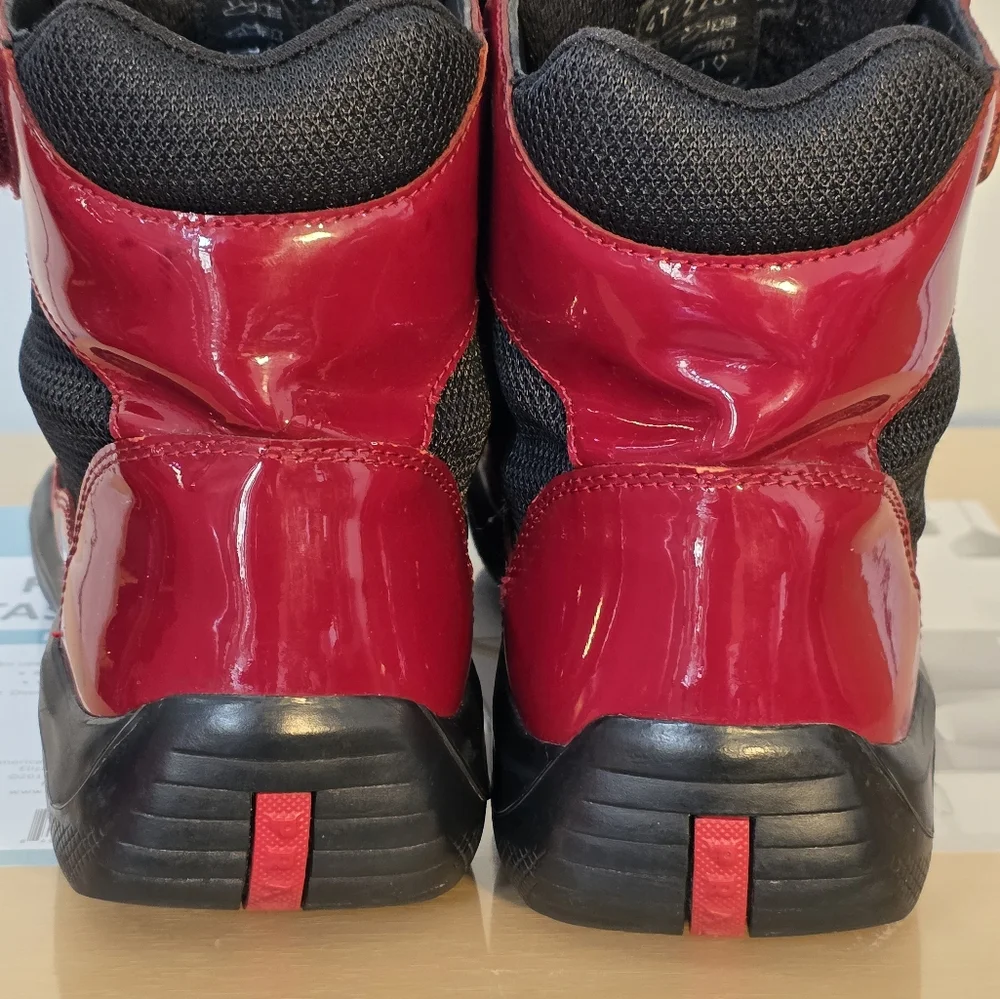 Prada Red and Black High-Top Sneakers with Velcro Straps - Picture 5 of 8